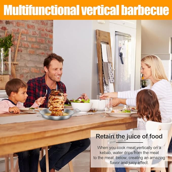 Vertical Kebab Skewer Stand,Stainless Steel Chicken Skewers with Handle, BBQ Vertical Skewer Grill Rack Stand with 3 Different Sizes Spikes for Whole Chicken Fish Sausage Steak Turkey Kebab - British D'sire