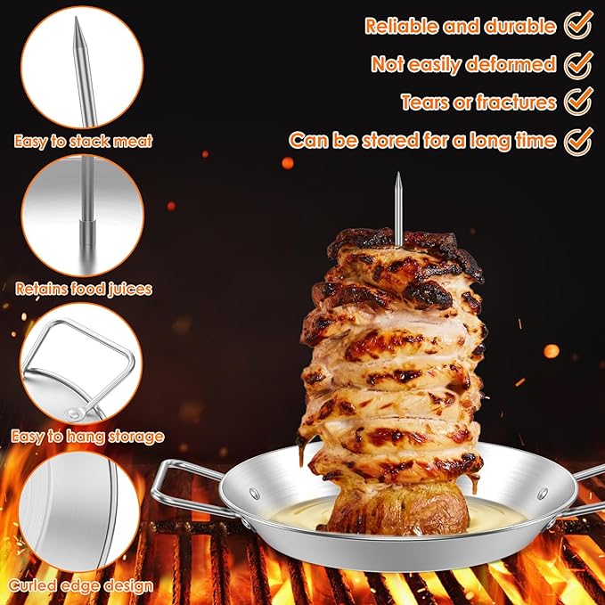 Vertical Meat Skewer, Stainless Steel Vertical Skewer Grill with 8/10/12 Inch Removable Spikes, Vertical Skewer Grill Rack Stand, Barbecue Kebab Spike for Whole Chicken Fish Sausage Steak - British D'sire