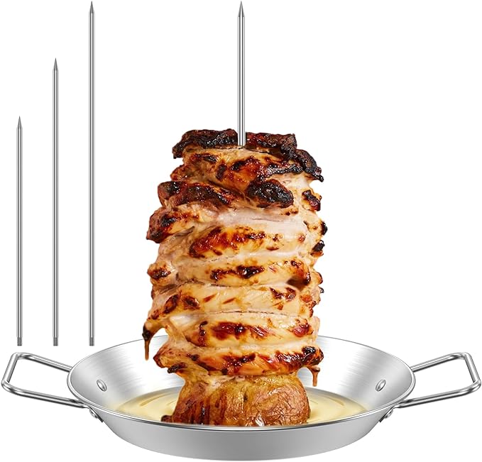 Vertical Meat Skewer, Stainless Steel Vertical Skewer Grill with 8/10/12 Inch Removable Spikes, Vertical Skewer Grill Rack Stand, Barbecue Kebab Spike for Whole Chicken Fish Sausage Steak - British D'sire