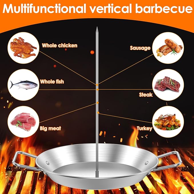 Vertical Meat Skewer, Stainless Steel Vertical Skewer Grill with 8/10/12 Inch Removable Spikes, Vertical Skewer Grill Rack Stand, Barbecue Kebab Spike for Whole Chicken Fish Sausage Steak - British D'sire