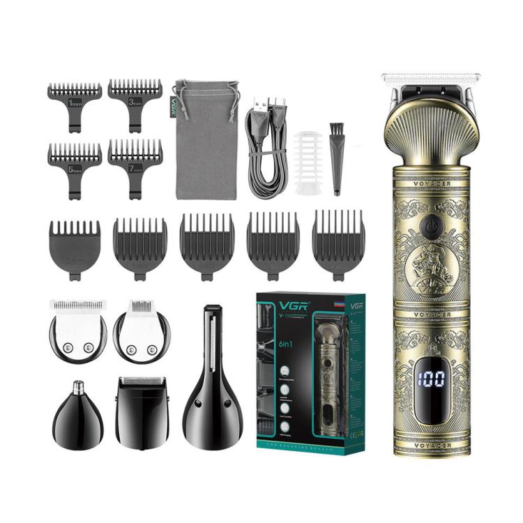 VGR V - 106 6 - in - 1 Digital Display Electric Hair Clipper Kit(Gold) - British D'sire