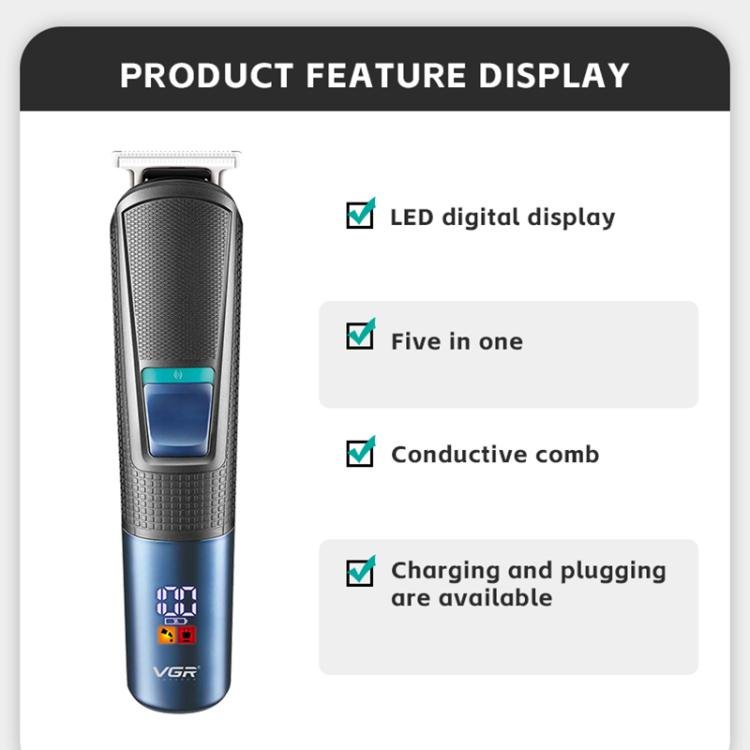 VGR V - 108 10 - in - 1 Digital Display Electric Hair Clipper Men Care Kit(Black) - British D'sire