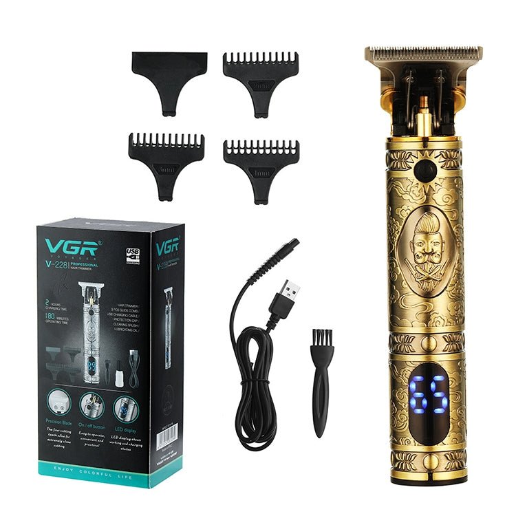 VGR V - 228 5W USB Retro Engraving Hair Clipper with LED Digital Display (Bronze) - British D'sire