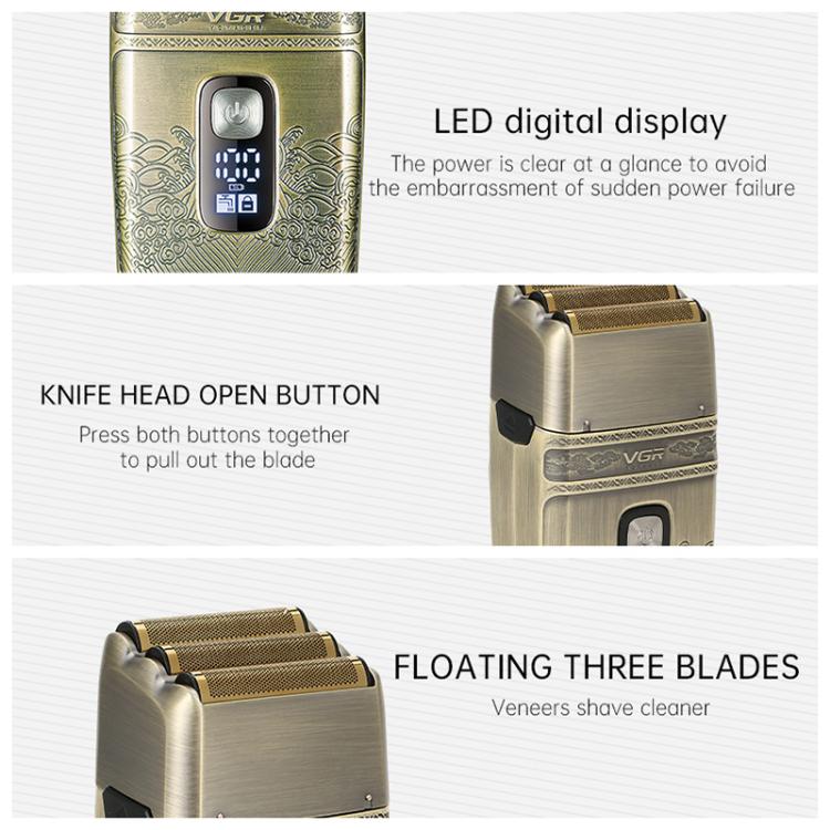 VGR V - 335 Retro Digital Display IPX6 Electric Shaver(Gold) - British D'sire