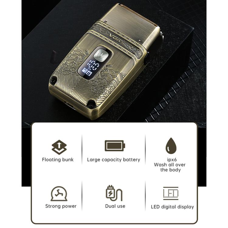 VGR V - 335 Retro Digital Display IPX6 Electric Shaver(Gold) - British D'sire