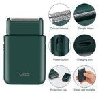 VGR V - 390 5W USB Portable Reciprocating Electric Shaver (Green) - British D'sire