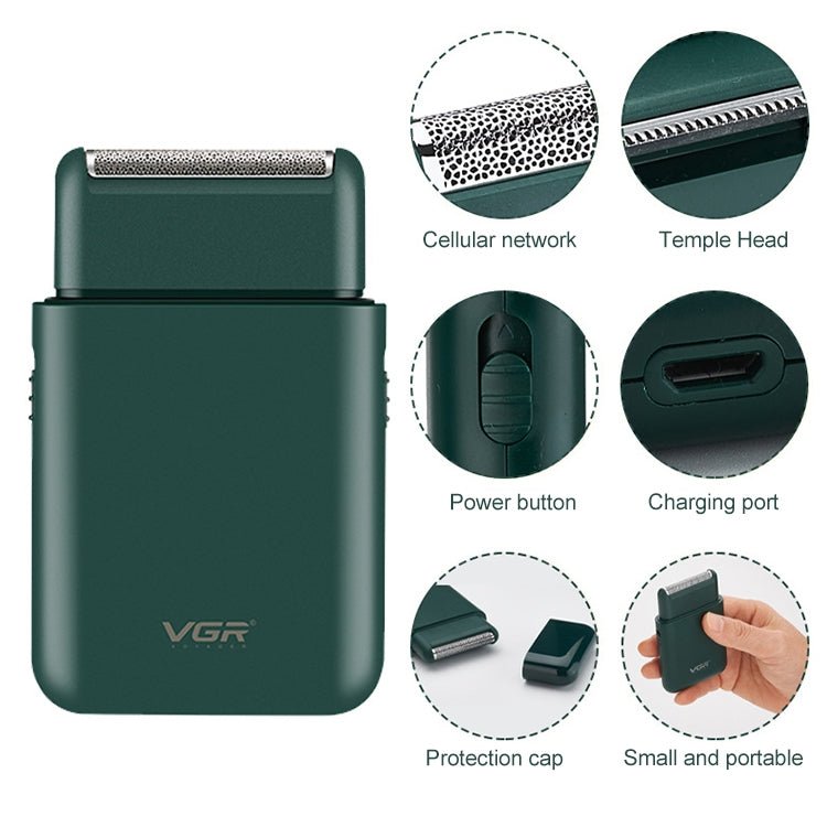 VGR V - 390 5W USB Portable Reciprocating Electric Shaver (Green) - British D'sire