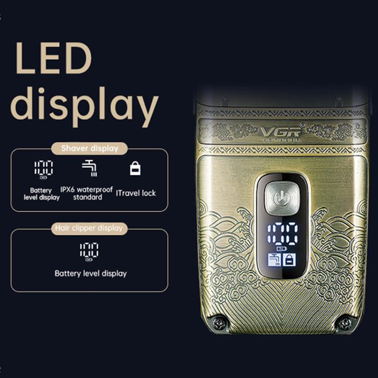 VGR V - 649 USB Digital Display Electric Hair Clipper & Shaver Set(Gold) - British D'sire