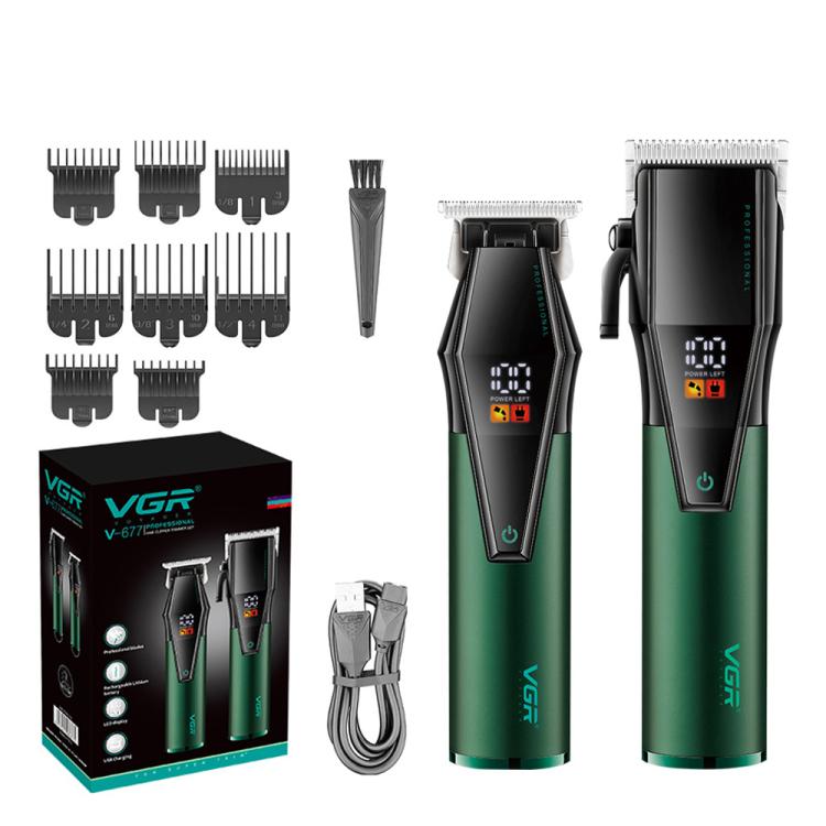 VGR V - 677 LED Digital Display Electric Hair Clipper & Trimmer Set(Green) - British D'sire