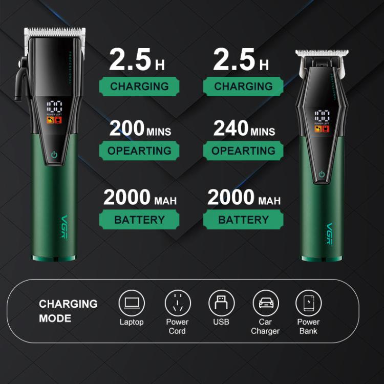 VGR V - 677 LED Digital Display Electric Hair Clipper & Trimmer Set(Green) - British D'sire
