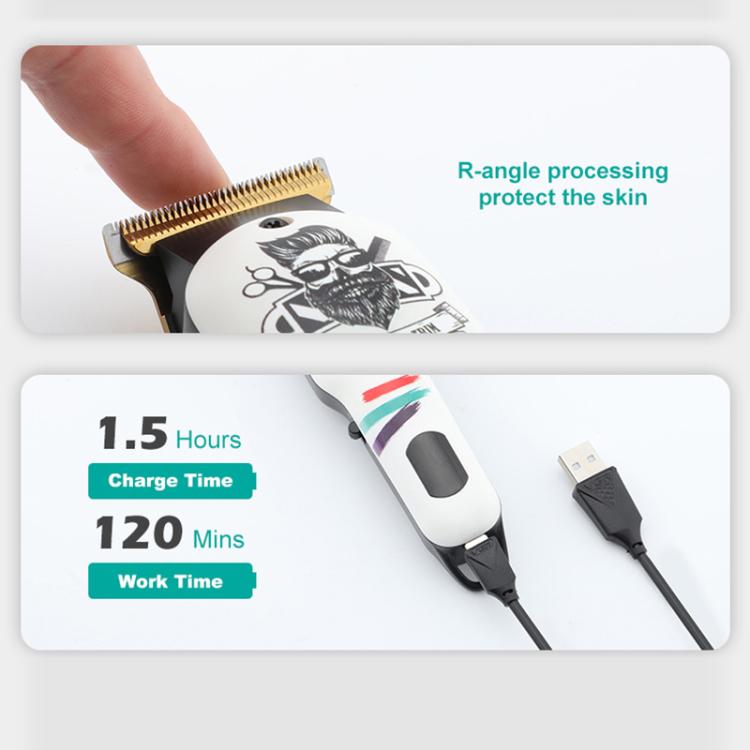VGR V - 971 Graffiti Design LED Digital Display USB Electric Hair Clipper(White) - British D'sire