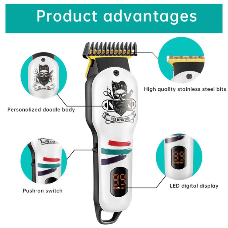 VGR V - 971 Graffiti Design LED Digital Display USB Electric Hair Clipper(White) - British D'sire