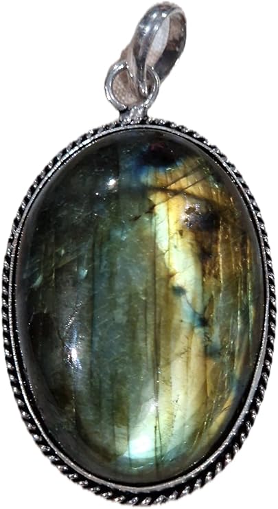 Viaan Handcrafted Labradorite Gemstone Sterling Silver Pendant | Powerful Reiki Protective Energy Adjustable Necklace with Gift Box