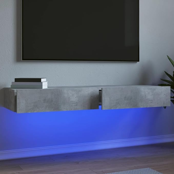 vidaXL Modern TV Cabinets with Intelligent RGB LED Lights, Ample Storage Space, Crafted from Engineered Wood, Concrete Grey, Dual Units - British D'sire