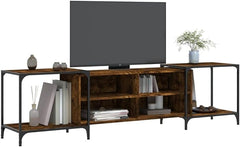 vidaXL Smoked Oak TV Cabinet – Adjustable, Engineered Wood Media Console with Well-Organised Shelves, Display Area and Metal Frame for Living Room and Bedroom - British D'sire