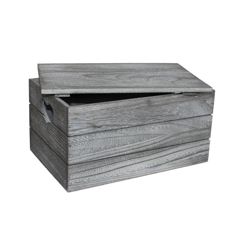 Vintage Effect Heart Cut Handle Wooden Lidded Storage Box - Wooden Crates - British D'sire