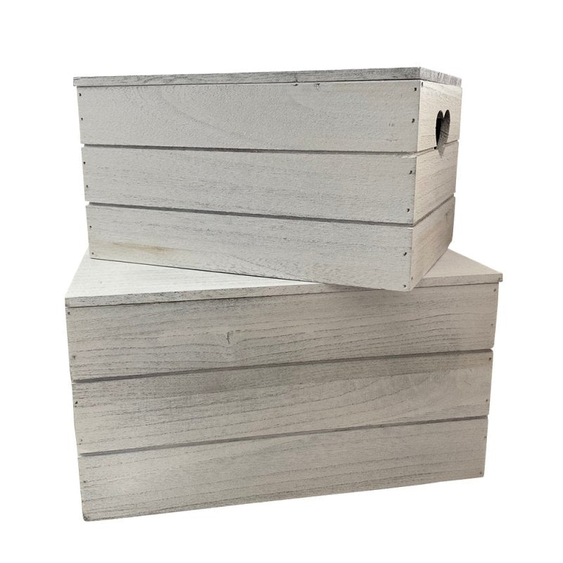 Vintage Effect Heart Cut Handle Wooden Lidded Storage Box - Wooden Crates - British D'sire