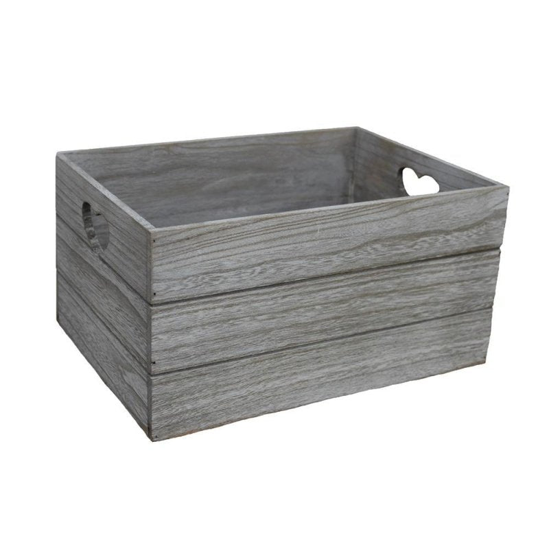 Vintage Effect Heart Cut Handle Wooden Storage Crate - Wooden Crates - British D'sire