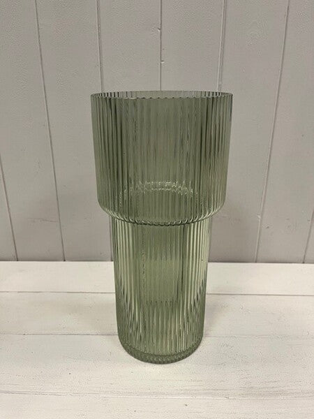 Vintage green Tall Glass Ribbed Vase - Ceramic Vase - British D'sire