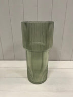Vintage green Tall Glass Ribbed Vase - Ceramic Vase - British D'sire