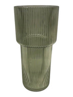 Vintage green Tall Glass Ribbed Vase - Ceramic Vase - British D'sire