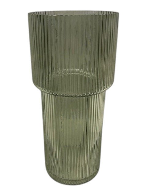 Vintage green Tall Glass Ribbed Vase - Ceramic Vase - British D'sire