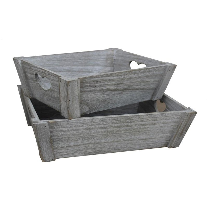 Vintage Heart Cut Handle Wooden Tray - Wooden Crates - British D'sire Main image