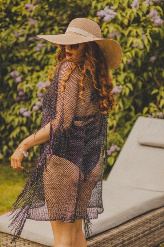 Viscose Metallic Tassel Beach Coverup in Black - Kimonos - British D'sire