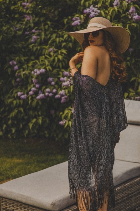 Xander Kostroma - Metallic Kimono Beach Coverup Black (95x95 cm) -Lightweight & Breathable Viscose -For Eco-Conscious Beach Lovers Secondary image