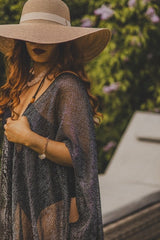 Viscose Metallic Tassel Kimono Beach Coverup in Black - Kimonos - British D'sire
