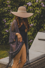 Viscose Metallic Tassel Kimono Beach Coverup in Black - Kimonos - British D'sire