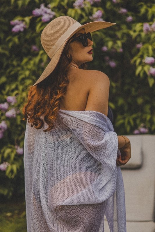 Xander Kostroma -Metallic Gold Kimono Beach Coverup Silver –Lightweight & Sustainable– Perfect for Stylish Beachgoers Secondary image