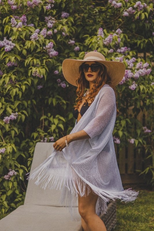 Viscose Metallic Tassel Kimono Beach Coverup in Silver - Kimonos - British D'sire