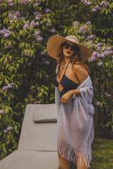 Viscose Metallic Tassel Kimono Beach Coverup in Silver - Kimonos - British D'sire