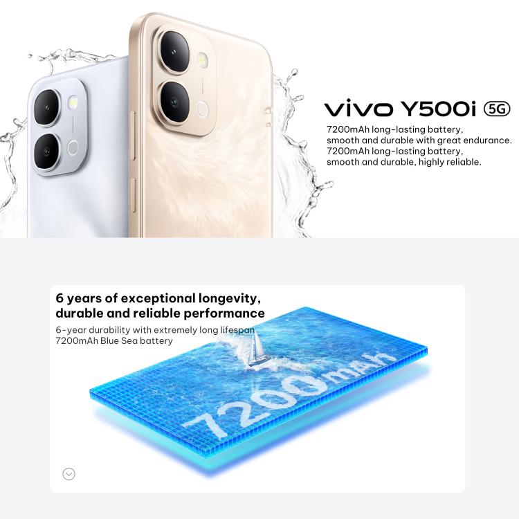 vivo Y500i, 8GB+512GB, Side Fingerprint, 6.75 inch Android 16 OriginOS 6 Snapdragon 4 Gen 2 Octa Core, OTG, NFC, Network: 5G (Gold) - British D'sire