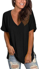 Voqeen Women's Short Sleeve T-Shirt | V Neck Basic Summer Tee Tops | Ladies Solid Casual Loose Shirts | Casual Top | Solid Color Top | Everyday Wear - Women's Top - British D'sire