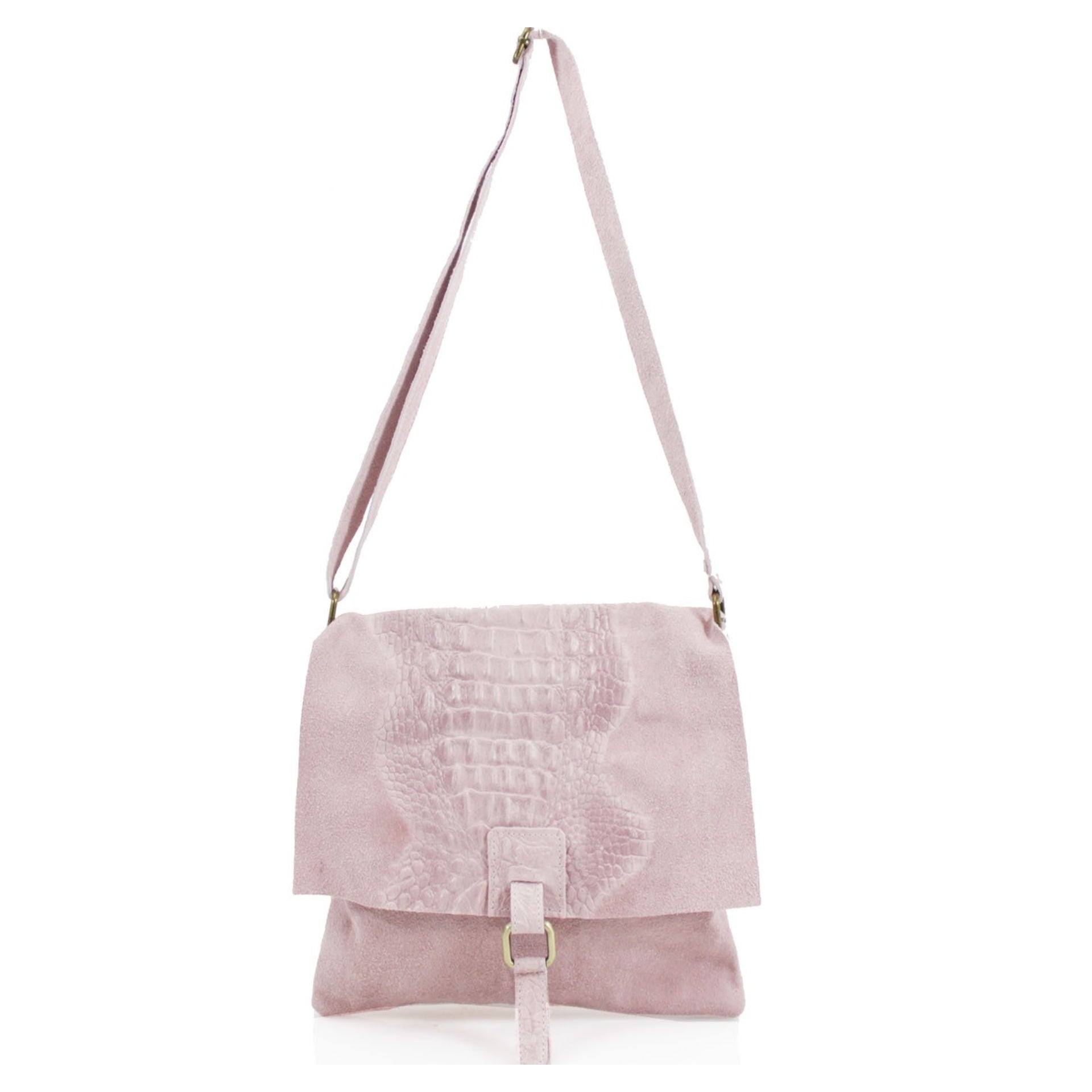 Italian Designer Suede Leather Snakeskin Cross Body Bag - Swolit Trisola - Nude/Pink Main image