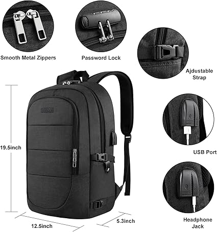 VSNOON Anti - Theft Laptop Backpack, 15.6 - 17.3 inch Business Laptop Rucksack Bag with USB Charging Port & Lock, Water Resistant Travel Backpack Computer Bag for Women Men, Black - Bags & Accessories - British D'sire