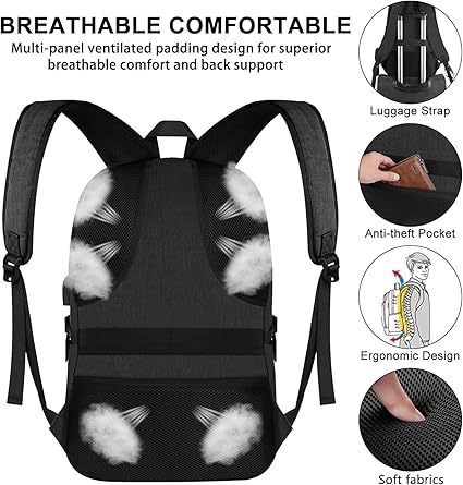 VSNOON Anti - Theft Laptop Backpack, 15.6 - 17.3 inch Business Laptop Rucksack Bag with USB Charging Port & Lock, Water Resistant Travel Backpack Computer Bag for Women Men, Black - Bags & Accessories - British D'sire