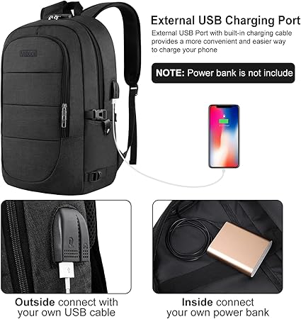 VSNOON Anti - Theft Laptop Backpack, 15.6 - 17.3 inch Business Laptop Rucksack Bag with USB Charging Port & Lock, Water Resistant Travel Backpack Computer Bag for Women Men, Black - Bags & Accessories - British D'sire