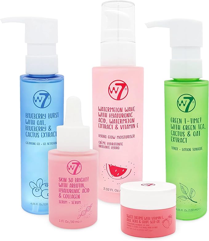 W7 Self-Care Skincare Set - 5 Step Daily Routine - Moisturiser, Serum, Toner, Cleanser & Lip Mask - Full Size Ultimate Skin Care Kit for Natural, Beautiful Skin - British D'sire Main image