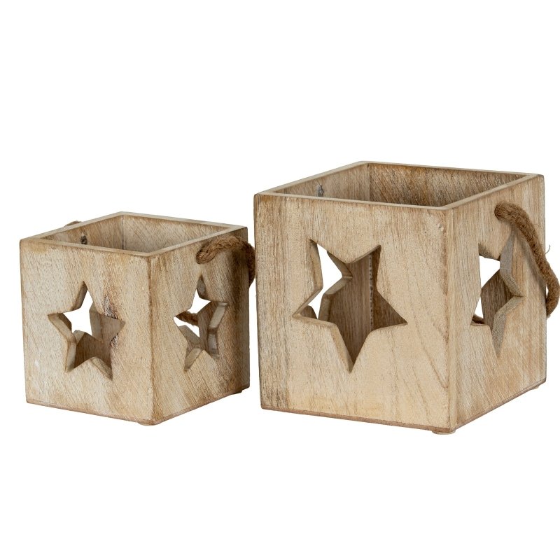 Washed Wood Large Star Tealight Candle Holder - Candle Holders - British D'sire