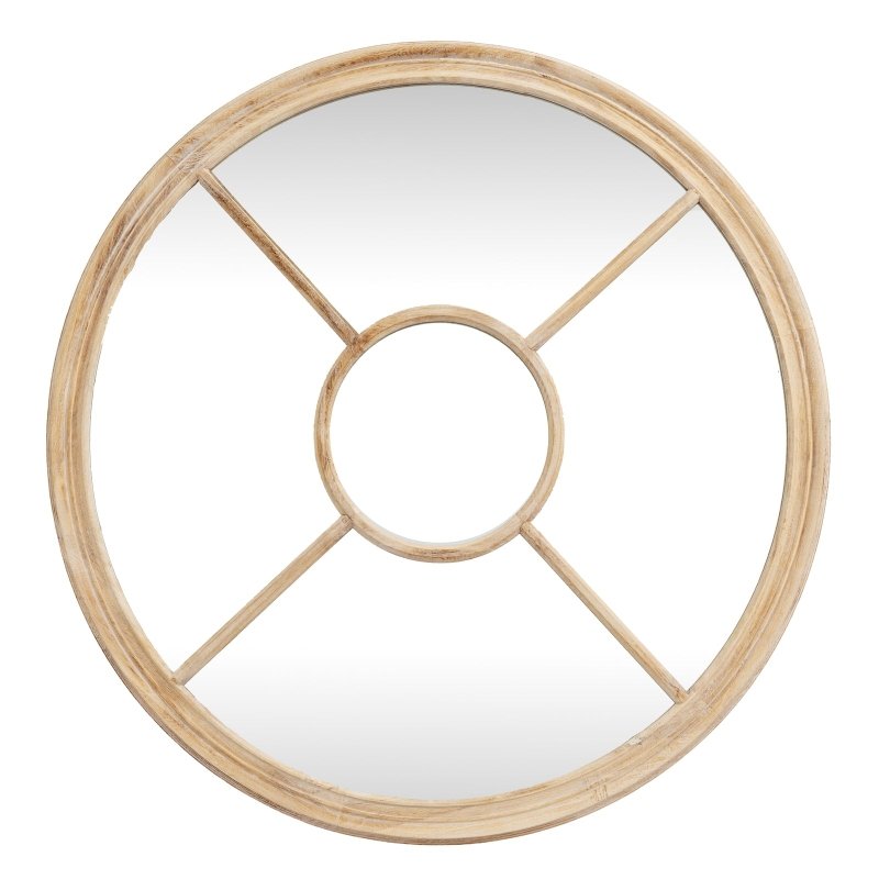Washed Wood Round Window Mirror - Mirror - British D'sire
