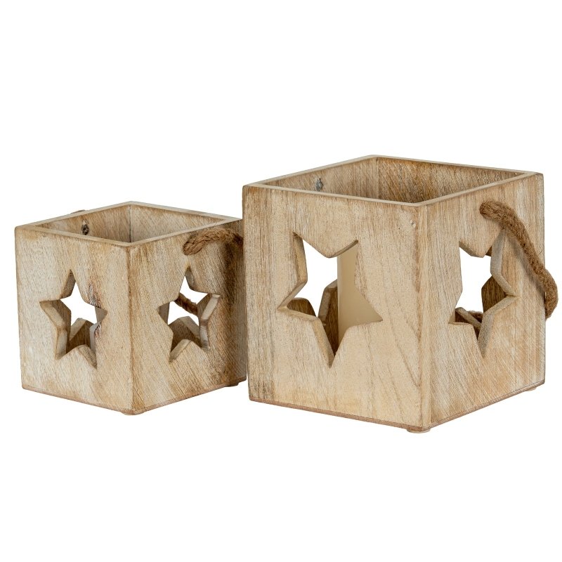 Washed Wood Star Tealight Candle Holder - Candle Holders - British D'sire
