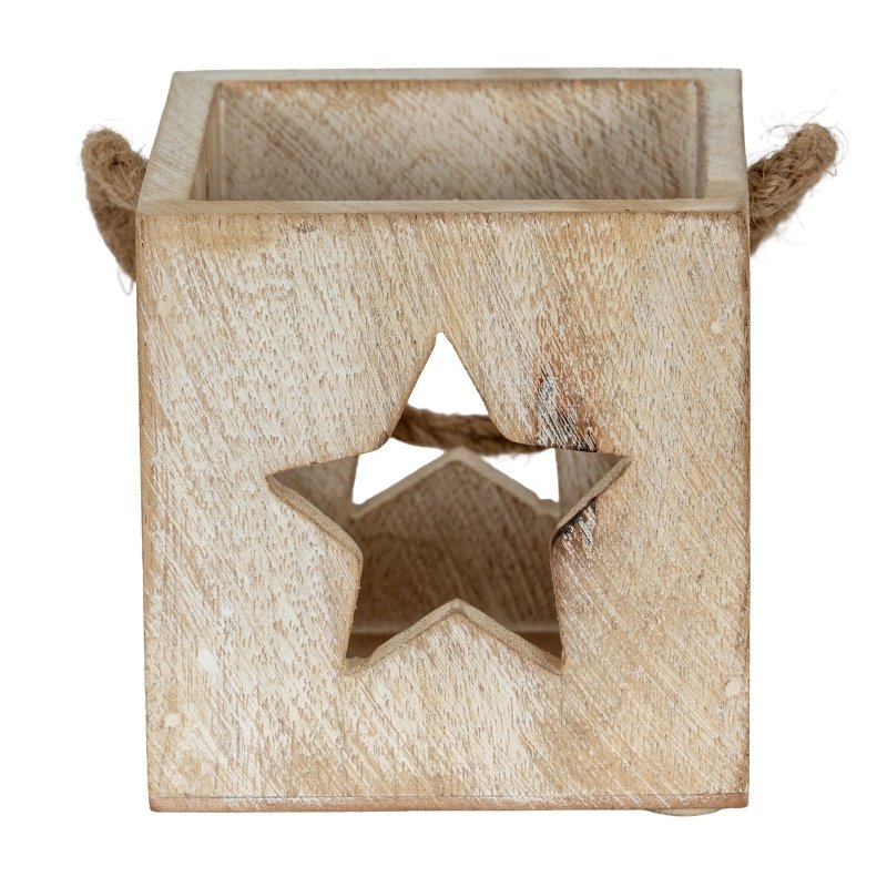 Washed Wood Star Tealight Candle Holder - Candle Holders - British D'sire