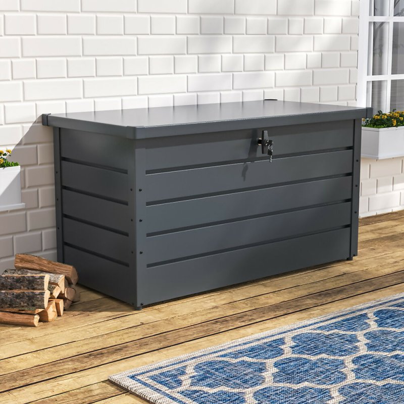 Waterproof Metal Outdoor Garden Storage Box Flat Top 350 L, Black - Storage Box - British D'sire
