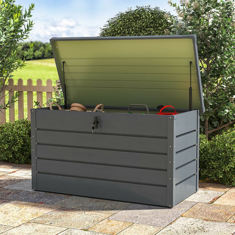 Waterproof Metal Outdoor Garden Storage Box Flat Top 350 L, Black - Storage Box - British D'sire