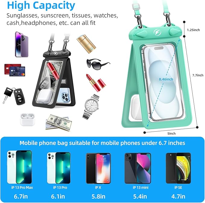 Waterproof Phone Pouch [3 - Pack] Double Space Waterproof Phone Case with Adjustable Lanyard Water proof Cell Phone Pouch for iPhone IPX8 Underwater Phone Cases Phone Dry Bag for Vacation Beach Swimming - Lanyards & Wrist Straps - British D'sire