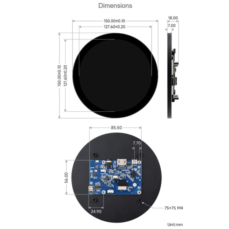 Waveshare 1080x1080 IPS Optically Bonded 5 - Inch HDMI Circular 10 - Point Touch Screen(24369) - British D'sire