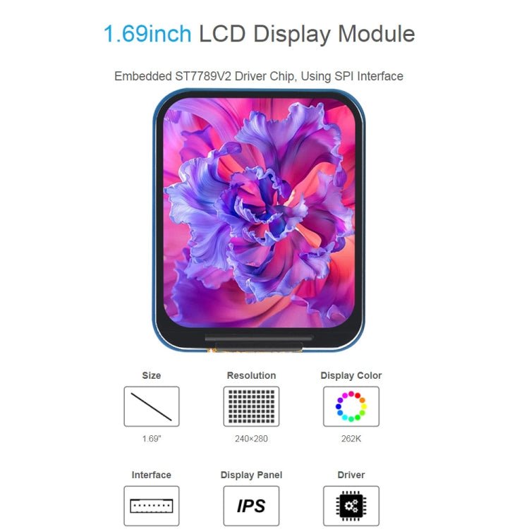 Waveshare 1.69 Inch 240×280 Resolution IPS LCD Display Module With SPI Interface - British D'sire